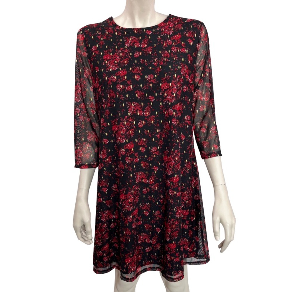 J.T.B. Missy Black, Red and‎ Gold Floral Shift Style Dress